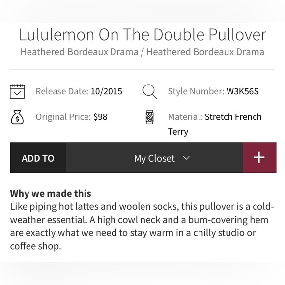Lululemon On The Double Pullover in Heathered Bordeaux Drama - Picture 11 of 12